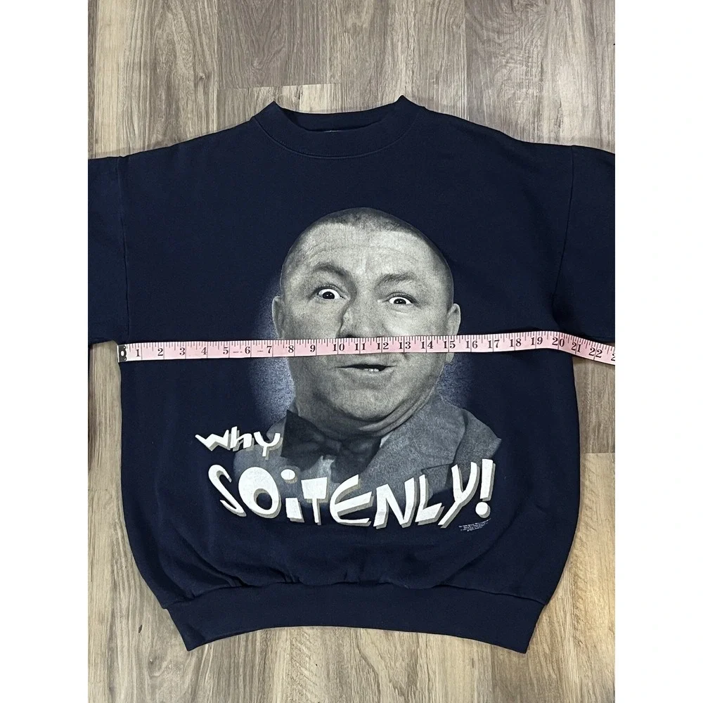 Vintage 90s Three Stooges CURLY Crewneck Unisex Medium Blue Graphic Print Comedy - Picture 6 of 15
